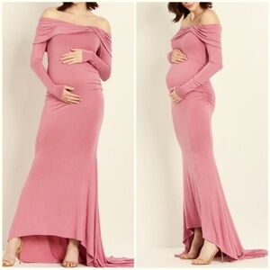 Motherhood Maternity Pink Off-Shoulder Gown